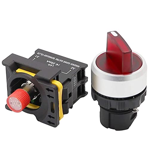 MXUTEUK Црвен LED светлосен напон 110V-220V 22mm 1 No 2 Позиции водоотпорен IP65 Latching Rotary Selector Switch 10A 600V LA155-A1-10XD-R