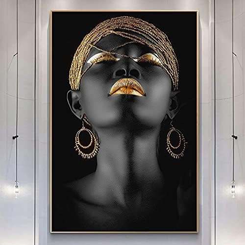 Модерна африканска уметност златна усна Womenените нафта сликарство на платно постери за уметност и отпечатоци на скандинавската слика