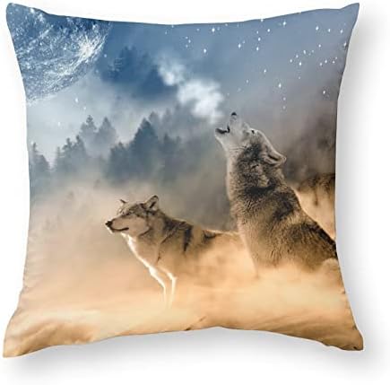 Месечината волк завивајќи ги капаците за перници со поштенски перничиња за перници за плоштад