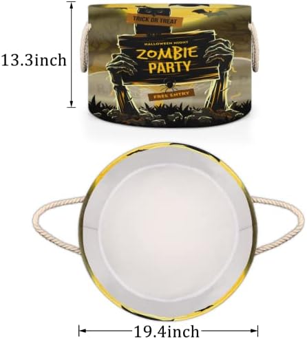Зомби забава Ноќта на вештерките Големи тркалезни корпи за корпи за перење алишта со рачки ќебе за складирање на полици за полици за бања за