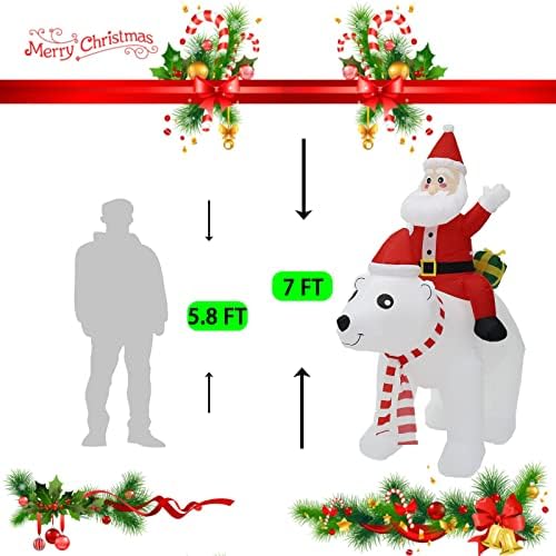 Boowoo 7 ft Божиќна надувување поларна мечка, надувување на Дедо Мраз на украси за поларни мечки, Божиќни украси со надувување