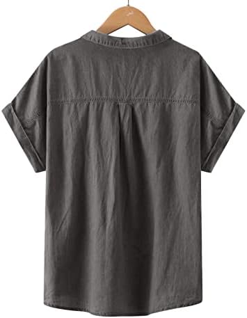 Womenените со маица со висок врат 2023 година копче за кратки ракави со кратки ракави надолу нагоре од кукавица обична салон блуза