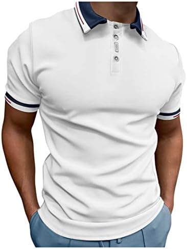XXBR машки поло маици, лента за кратки ракави, копче за крпеница на вратот голф врвови лето деловно работење тениски кошула