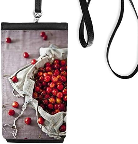 Умерено црвено овошје, цреша фотографија Телефон паричник чанта што виси мобилна торбичка црн џеб