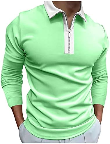Wocachi Zip Polo кошули за мажи 2022 година, машка долга ракав патент Поло кошула опремена со мешунки за голф -маици џебови