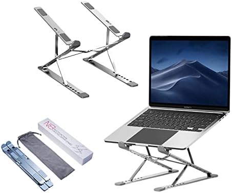 Стенд на лаптоп за кучиња, ергономски алуминиумски лаптоп за лаптоп за биро, компјутерски штанд 7+9-чекор прилагодлив, преклопен тетратка