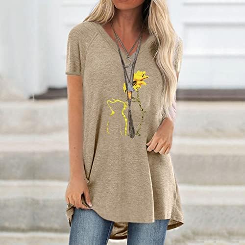 Летна есен v кошула за блуза за вратот за жени со краток ракав облека трендовски памучен графички обичен кошула 2S 2S