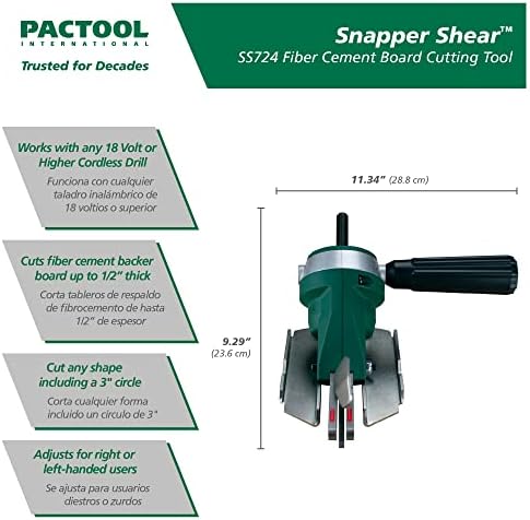 Pactool SS724 Snapper Shear Pro - Алатка за сечење на табла за цемент на влакна - Стручни стрижења Професионални алатки за електрична