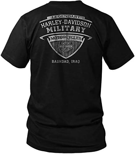 Воена Харли -Дејвидсон - Машка графичка маица за црна череп - Багдад | Ghoulish