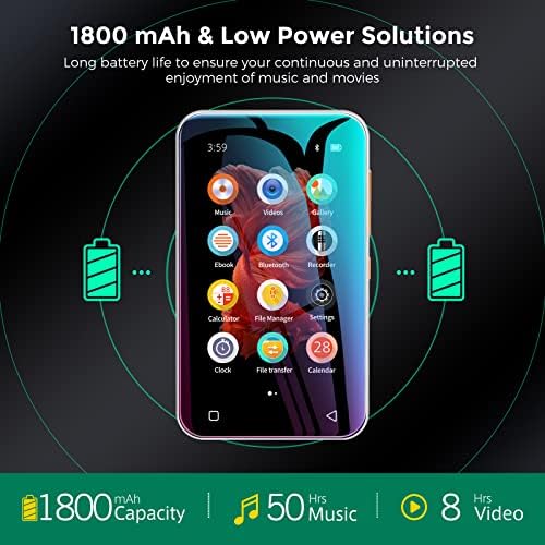 Timmkoo MP3 плеер со Bluetooth, 4.0 Целосен екран на допир MP4 MP3 плеер со звучник, преносен Hifi Sound Mp3 Music Player со Bluetooth,