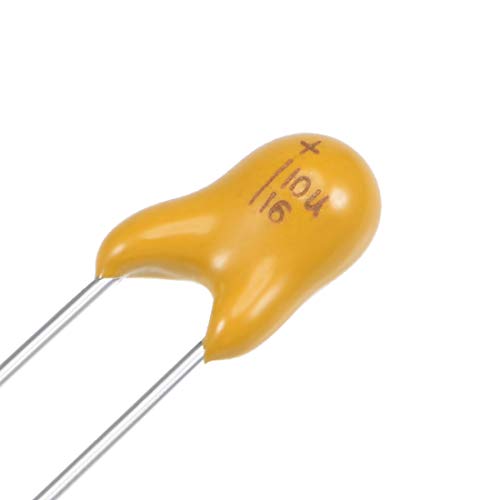 Кондензатор на танталум на Uxcell 10uf, 16V 2 пински жолт радијален електролитски кондензатор натопени кондензатори на мушка од танталум 5 парчиња