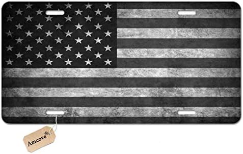 Амкове црно -сиво американско знаме за возила на возила пред автоматска ознака за автомобил, камион, РВ, приколка, 6 x 12 инчи