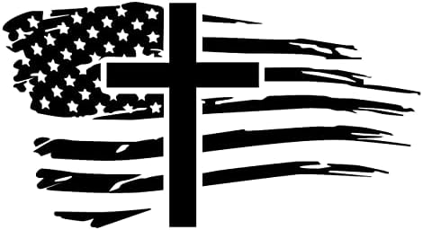 Американско знаме со вкрстена налепница - 5 Деклара {црна} - христијанска налепница, Господ, Христос, Исус, loveубов, Американка, слобода, 2 -ри