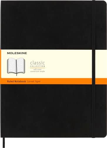 Класичен тетратка Молескин, мека покривка, XXL владееше/наредени, црни, 192 страници