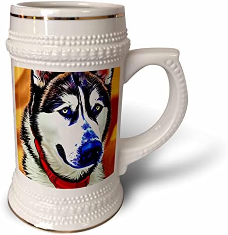 3drose Восхитувачки сибирски хаски куче портрет на жолта дигитална уметност. - 22оз Штајн Кригла