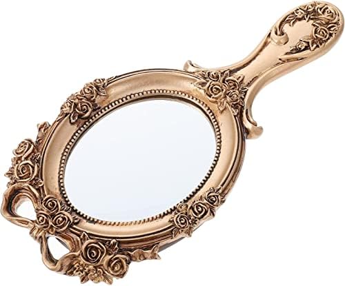 Lqbywl рачно огледало, патување суета огледало, бербер огледало, гроздобер рачен шминка метал огледало огледало Антички гроздобер
