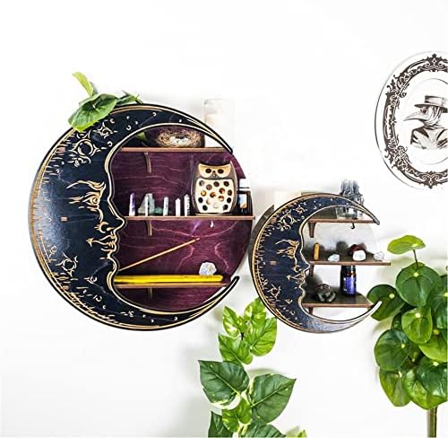 Полумесечина полица за кристали Камено есенцијално масло, мало растение и уметност - wallидна соба и готска вештерка декора - Месечината