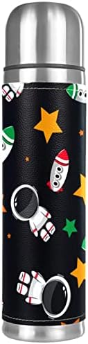 Симпатична ракета за цртани филмови Cosmonaut Star Star Star Не'рѓосувачки челик шише, шише со вода што протекуваше Термос, кригла, вакуум со двојно wallид, изолирана колба 17 мл