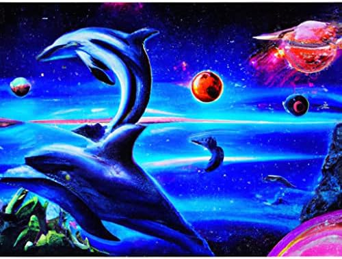 Rovepic 5D Diamond Saftion Kits Dolphin Starry Sky Round Full Drill, DIY боја со дијаманти Арт Планета Сончев систем Кристал Rhinestone