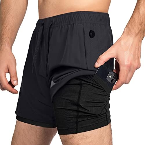 Зилпу салата шорцеви за мажи, лесни машки атлетски тренинзи, 2 во 1 со џеб од патент - 5 инчен инч