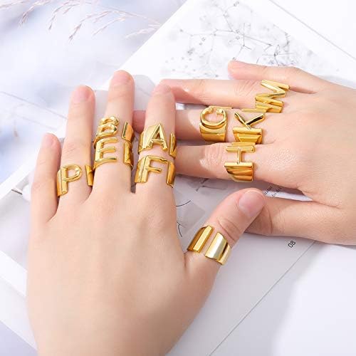 T3store злато исполнето англиско писмо A-Z Rings Отворено прстенен прстен пријатели Најдобри прилагодливи женски забави накит-злато-боја-Распоредност-23502