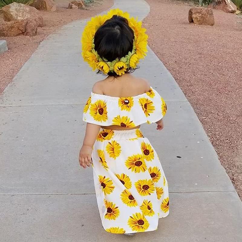 Детско дете бебе девојче сончогледово печатење рамо од рамо од култура+шорцеви фустани здолништа поставени летни облеки облека