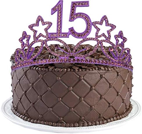 15 -ти роденден Саш и Тијара за девојки - Чудесен сет: Сјајниот Саш + starsвезди Rhinestone Purple Premium Metal Tiara, 15