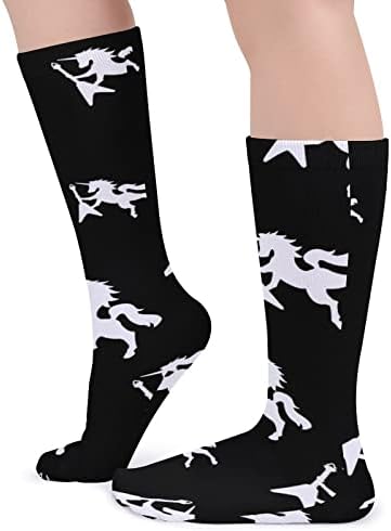 ПЛЕВЕЛКЕЈАТ Смешни Еднорог Рок Дебели Чорапи Новина Смешно Печатење Графички Обични Топли Чорапи Од Средна Цевка За Зима