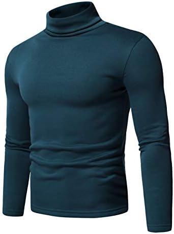 Zdfer Men's Turtleneck Pullover Sweatshirt, долги ракави со цврста боја кошули се протегаат тенок вклопување на врвот џемпер за