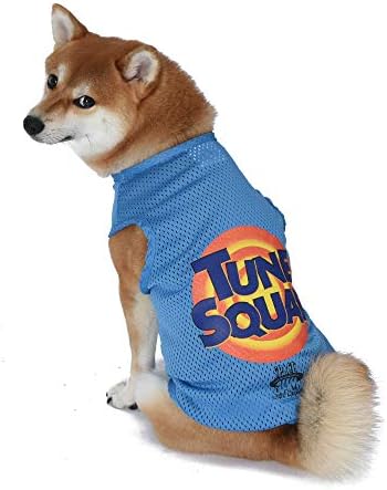 LONEONE TUNES SPACE JAM 2 TUNE Squad Tog Top, Мала кошула за кучиња | Вселенски џерси Jerseyерси, кошула со сини кучиња за мали кучиња од филм