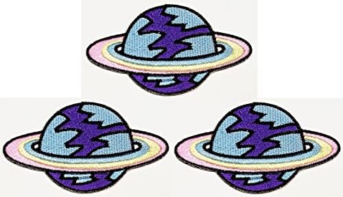 Кленплус 3 парчиња. Сатурн Планета Со Прстени Вселената Извезено Железо На Шие На Лепенка За Костим Облека Фармерки Јакни Кошули