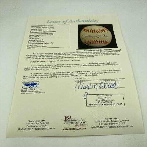 Мики Мантл Тед Вилијамс Карл Јастцемски Трипл круна потпишана бејзбол - автограмирани бејзбол