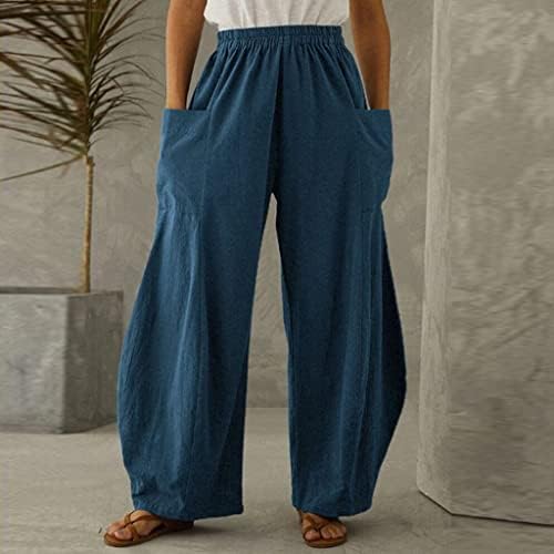 OPLXUO плус големина широки панталони за нозе за жени, лабави постелнина панталони, лето плажа Бохо Палацо панталони салон панталони со