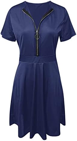 Fragarn Секси фустан за жени, женски летен случајниот печатен кратки ракави со кратки ракави V-вратот за џеб ретро половината фустан