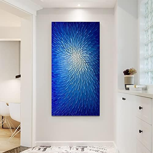 АМЕИ уметност, 30х60 инчи апстрактни цвеќиња со текстуриран масло од маслото 3Д рачно насликани океански сини wallидни уметности на платно