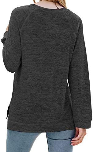 Lerucci женски долги ракави Туника на врвовите што треба да ги носат со хеланки лесни странични џемпери за џемпери на џемпери, лабави кошули