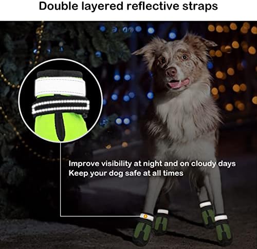 Кучиња водоотпорни чизми против лизгање, заштитник на шепа од кучиња со рефлексивни ленти за топол тротоарот зимски снег, пешачки