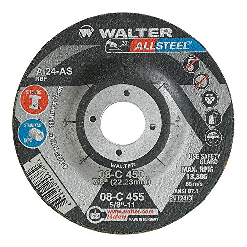 Walter AllSteel 08C502 Разновидно тркало за мелење-[Пакет од 25] А-30-АС ГРИТ, 5 ин. Сечење тркало со заоблена дупка. Абразивни тркала