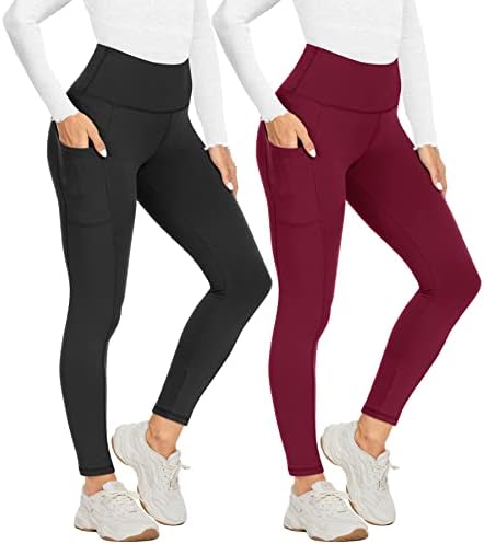NexiePoch 2 пакува хеланки со џебови за жени, контрола на стомакот со висока половината што не се гледаат низ јога панталони за