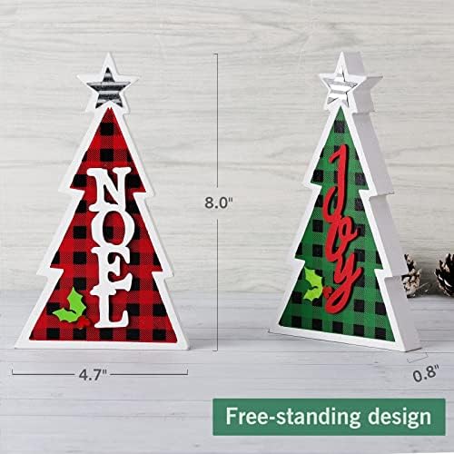 Мали елки за новогодишни елки 3 пакувања и рустикален дрвен ирвас фигурина сет од 2 за декор на Божиќни маса