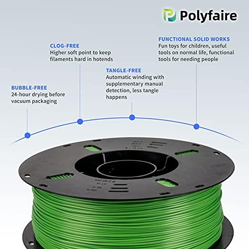 Филамент за 3D печатач на полифаир, PLA филамент 1.75мм, 1 кг, димензионална точност +/- 0,05мм за 3Д печатачи на FDM （Зелени）