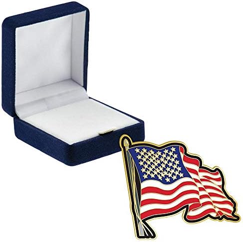 Награди за круни на американско знаме емајл иглички, американско знаме емајл пин со случај на сина кадифена презентација