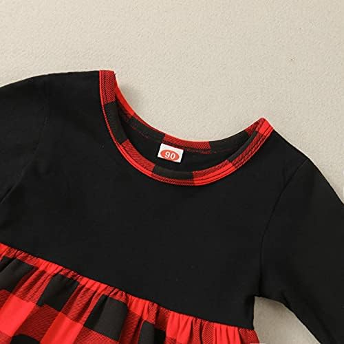 Леболонг Дете-Бебе-Девојче-Божиќ-Облека Комплет Red-Зима Црвена И црна карирана Облека За Мали Девојчиња