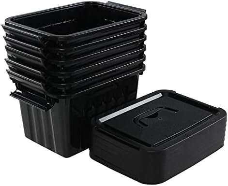 Лендин 6Л Пластични Кутии За Складирање, 6 Пакувајте Црни Канти За Складирање Со Капаци
