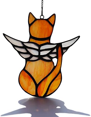 Епогифтс Ангел мачки Меморијални подароци Декорации, портокалова мачка декор витраж висина, губење на подароци за сочувство за мачки за
