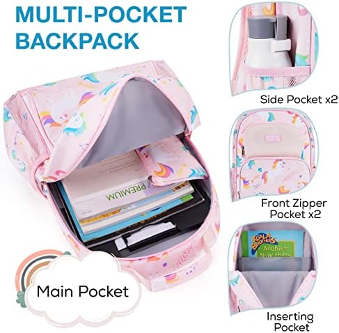 Комплет за ранец на мајки за деца, ранец со еднорог за девојчиња лесен основен бук -чанта за ученици училишен ранец за деца со отпорен