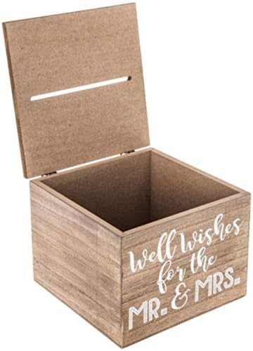 Дрвена кутија за свадбени картички за прием - Рустикален држач со капакот на шарки за пари, коверти, картички за подароци, картички