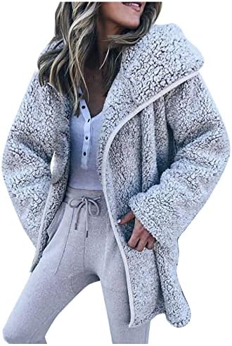 Wените Зимски Шерпа јакна со долг ракав лапел нејасен палто за руно преголема отворена топла кардиган надворешна облека
