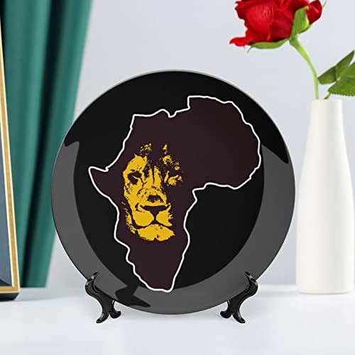 Африка Мапа Со Лав Смешни Коска Кина Декоративна Плоча Тркалезни Керамички Плочи Занает Со Штанд За Прикажување За Декорација На Ѕидови Во