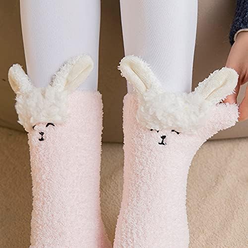 Нејасните чорапи девојки на жените Шарени слатки животински уши печати задебелно корално руно чуваат топли кратки чорапи за жени